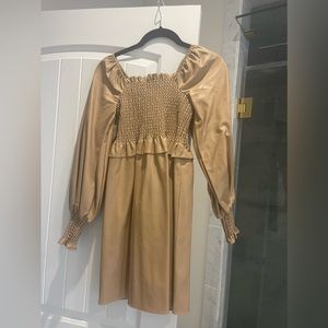 River Island Beige Faux Leather Shirred Mini Dress NWOT